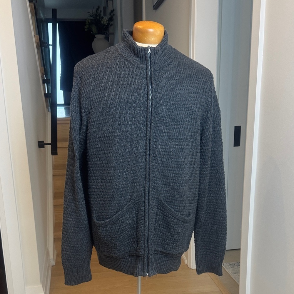 Mark Law Sherpa-Lined Zip Sweater – Size XL – Grey Knit